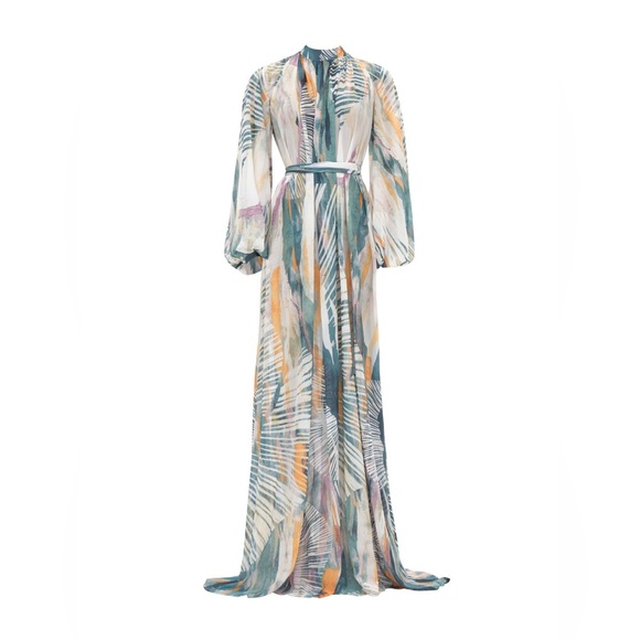 NWT Andrea Iyamah Sade Cover Up Chiffon Maxi Dress Size S/M (US 6-10) Blue/Gold - Picture 3 of 16